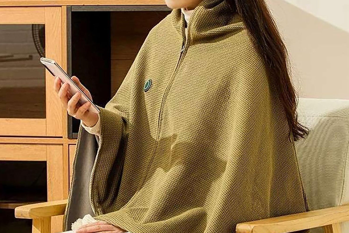 Portable Heated Shawl Wraps with Zipper 15s Fast Heating USB Heated Blanket for Women -Green