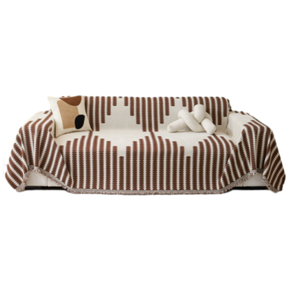 Reversible Sofa Couch Cover Boho Chenille Blanket Coffee