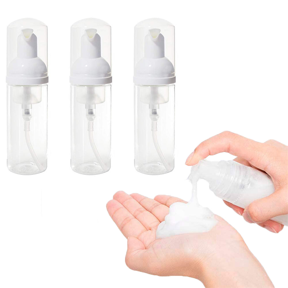 3pcs 50ML Travel Foaming Pump Bottle Plastic Foamer Bottles Pump Dispenser Travel Size Clear Empty Bottle