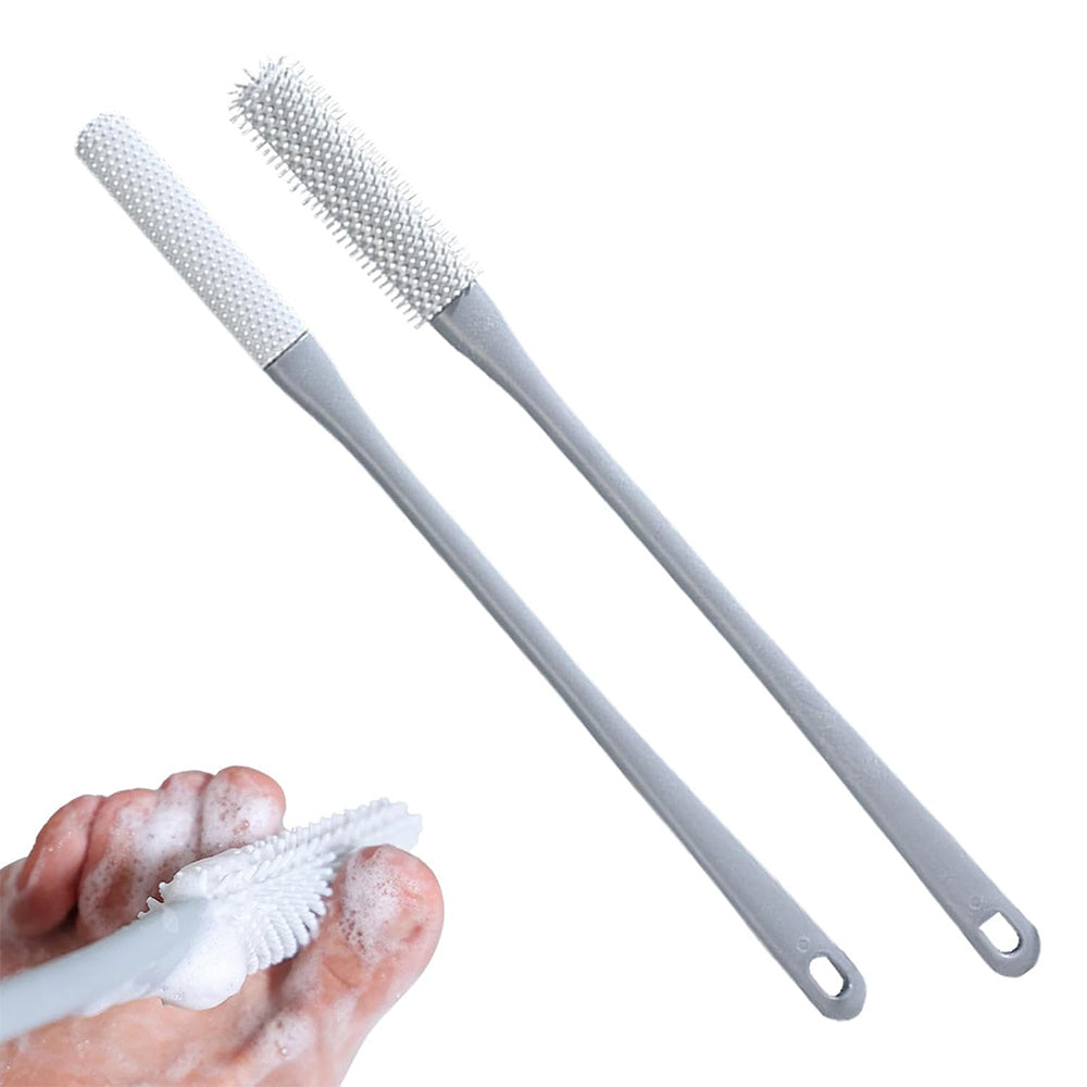 2Pcs Set Toe Cleaning Brushes Foot Scrubber with Long Handle Grey