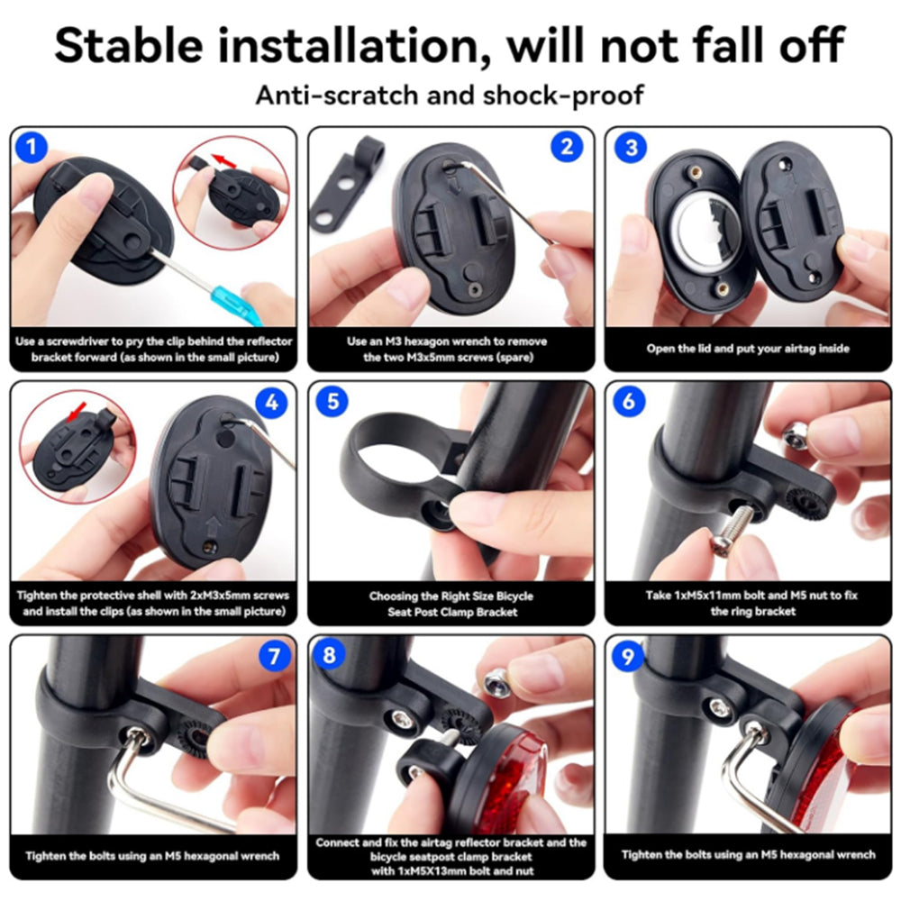For Airtag Bike Reflector Taillight Anti-Theft Hidden Bike Mount