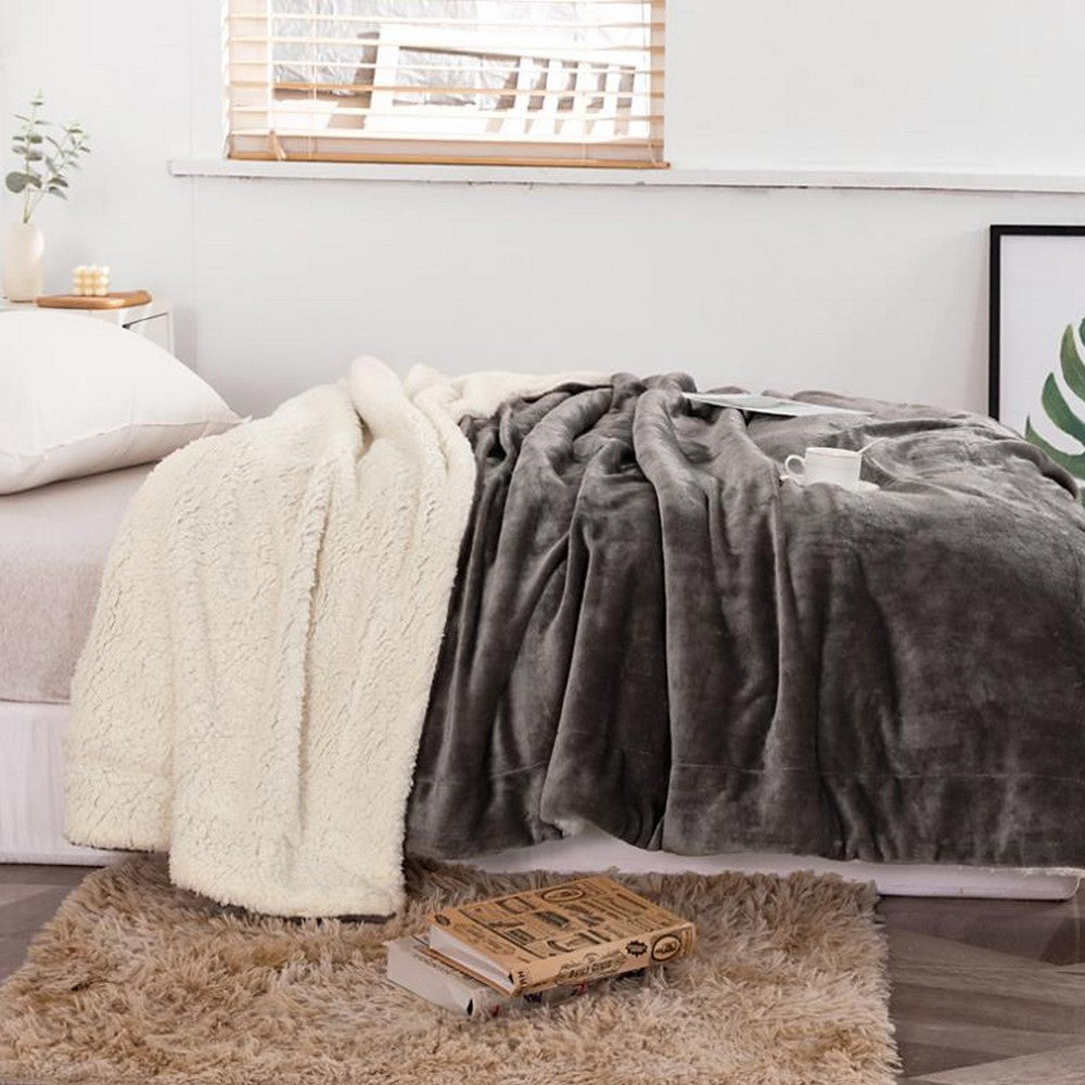 Soft Double-Sided Throw Blanket  Fuzzy Warm Reversible Blanket for Couch Bed Sofa Grey