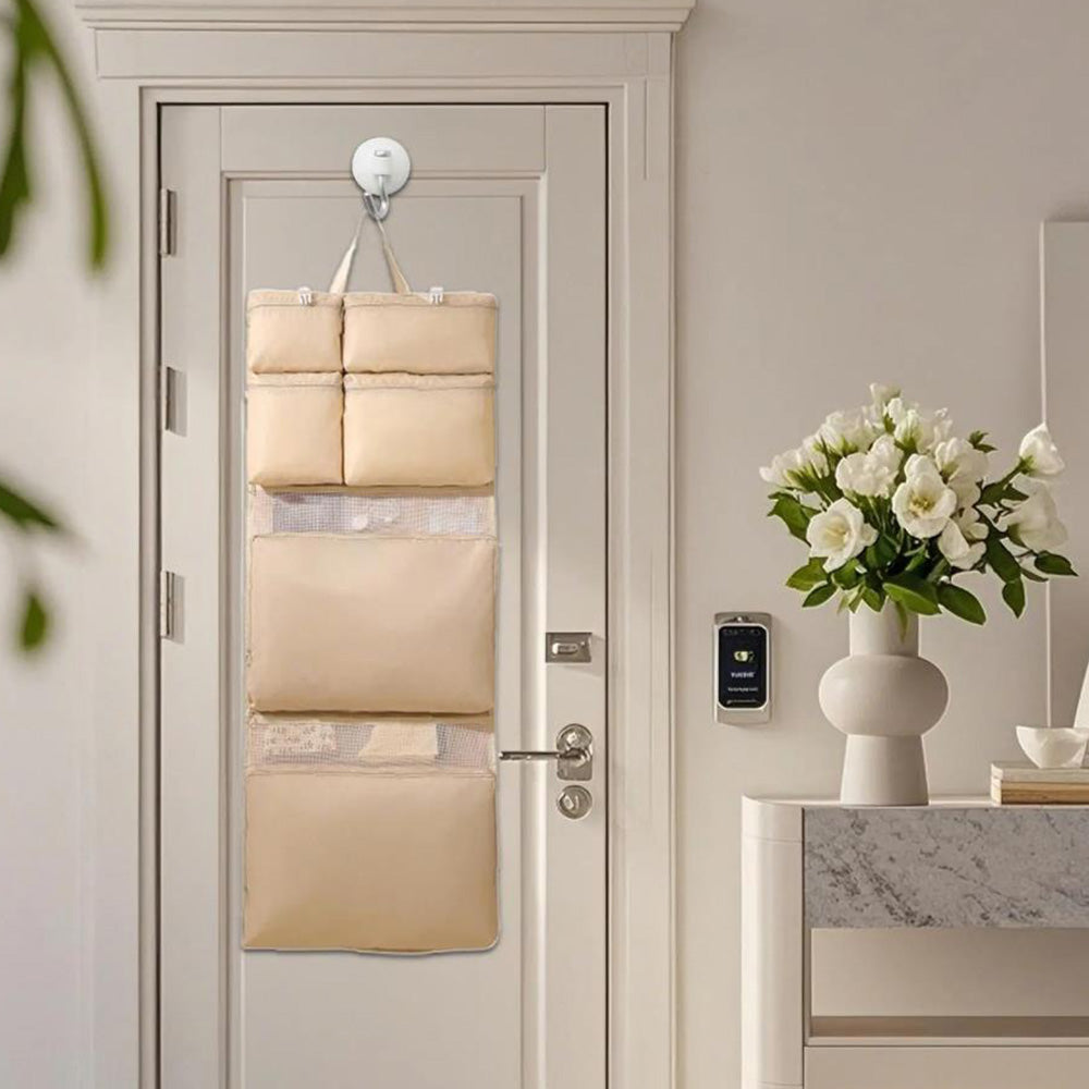 Multi-Compartments Hanging Storage Organizer Foldable Packing Cubes with Handle for Travel Beige
