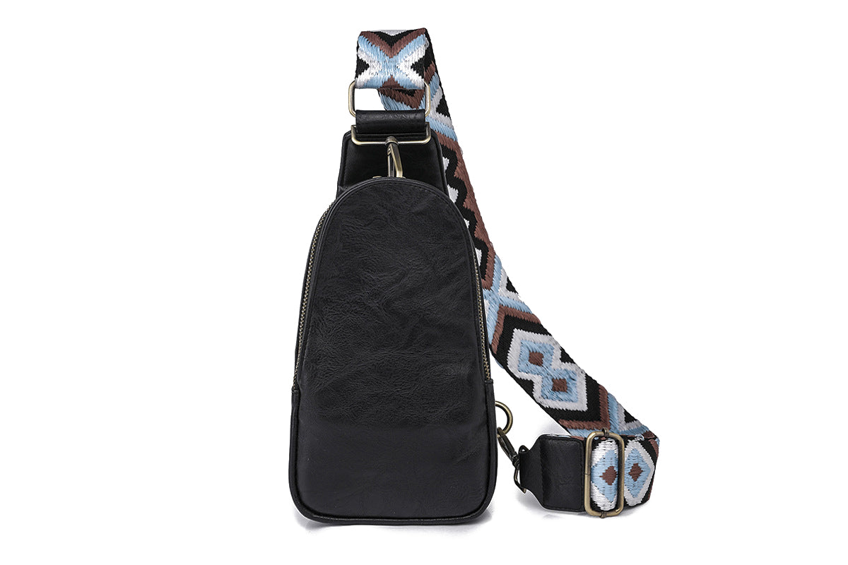 PU Leather Crossbody Sling Bag Multipurpose Chest Bag for Women-Black