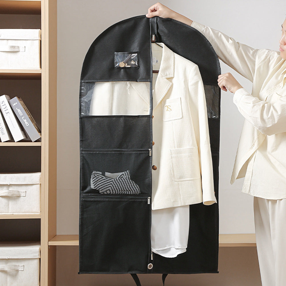 Travel Hanging Garment Bag with Zipper Pocket Dustproof Foldable Suit Bag for Suits Dresses Coats