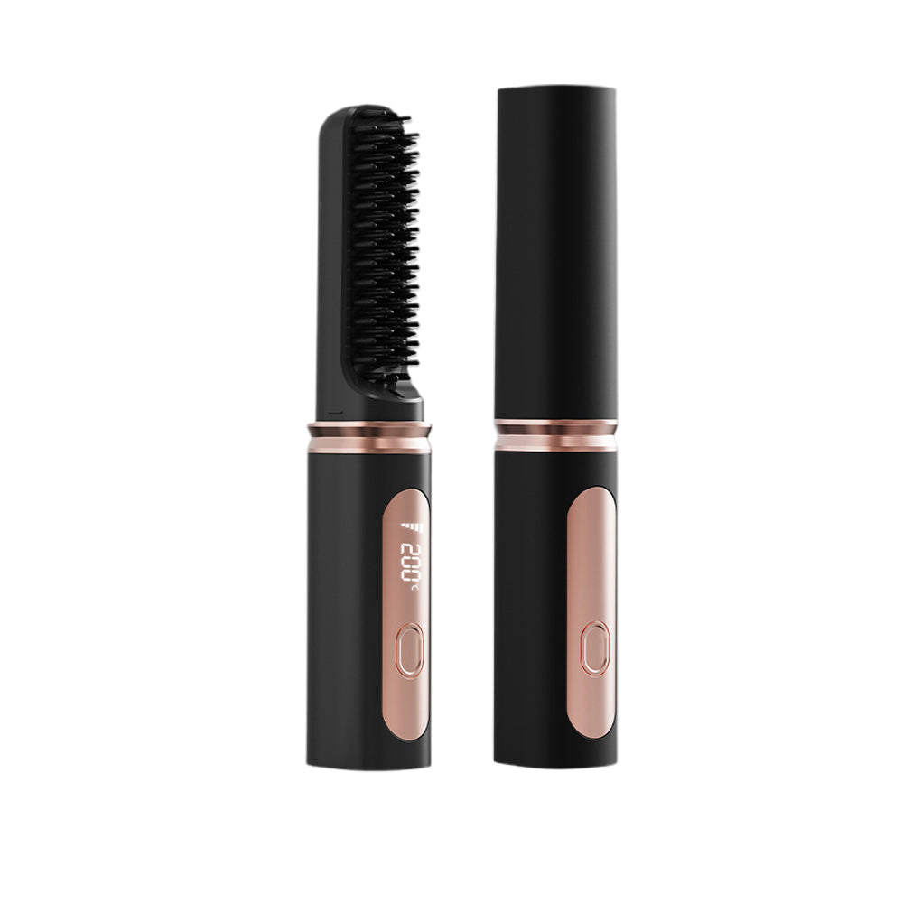2-in-1 Wireless Hair Straightener Comb with Negative Ion for Home and Travel-Black