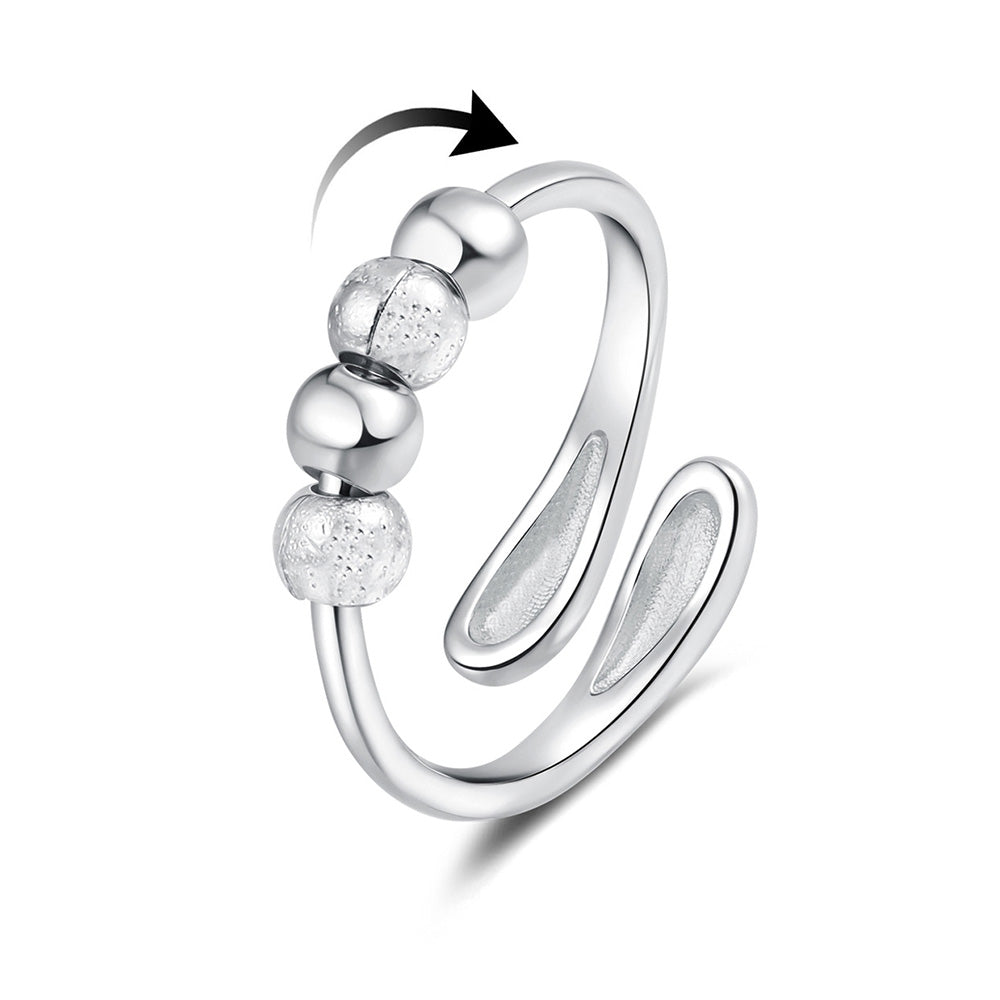 2Pcs Opening Fidget Spinner Rings for Women Adjustable Stress Spinning Rings Silver