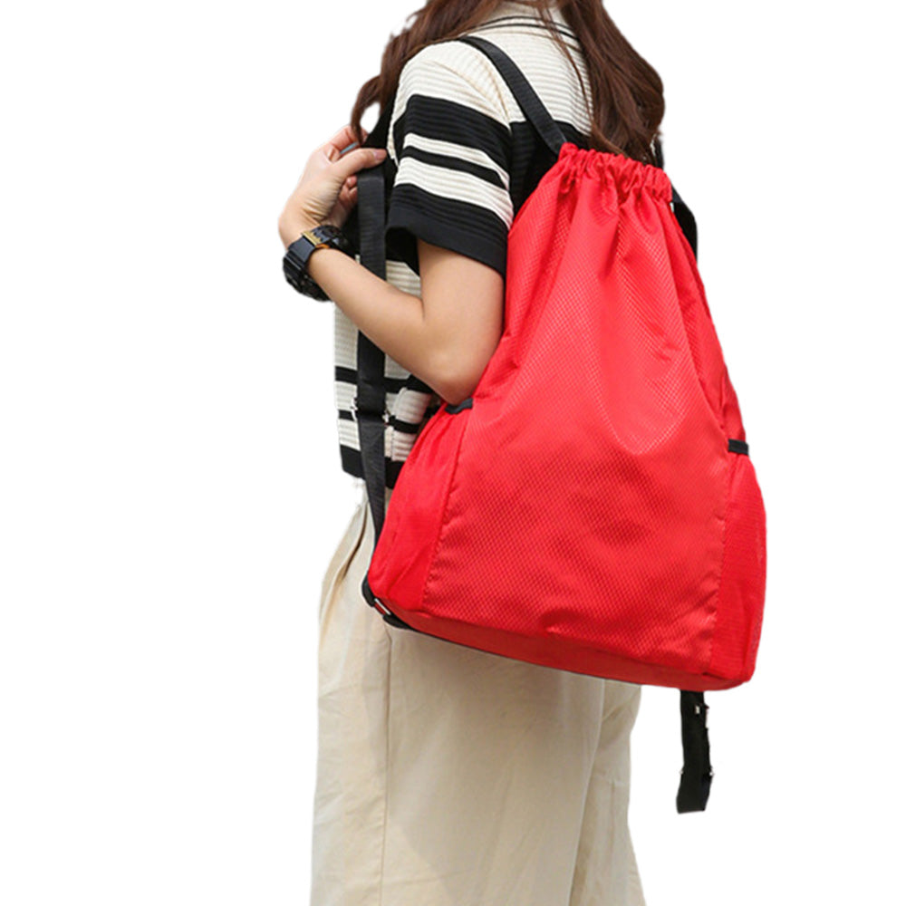 Sports Drawstring Backpack with 2 Pockets Large-Capacity Basketball Bag Red