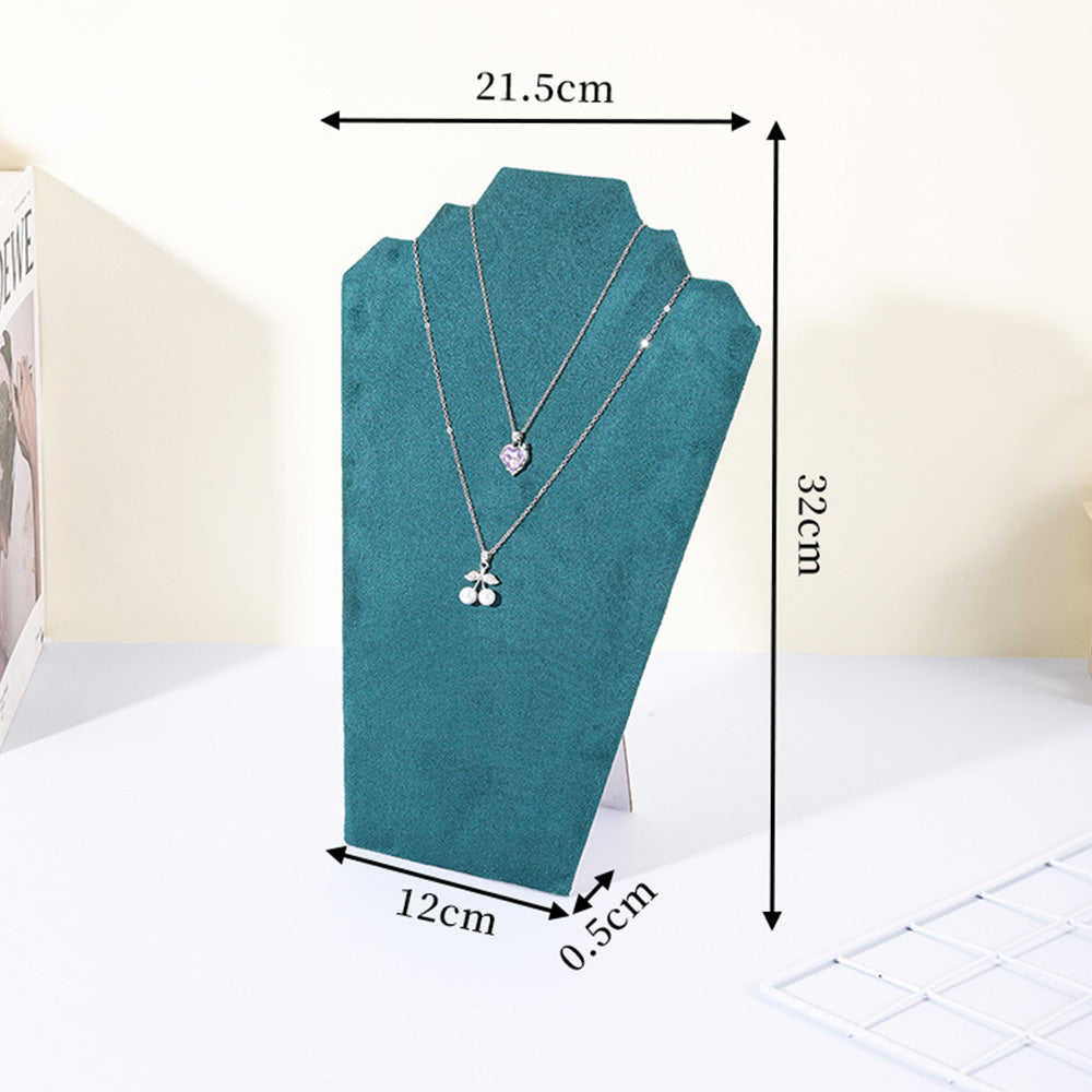 2Pcs Foldable Flannel Necklace Jewelry Bust Display Stands-Dark Green