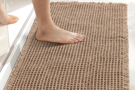 Waffle Bath Mat Cushioned Non Slip Bathroom Rug for Floor Standing Mat-Brown