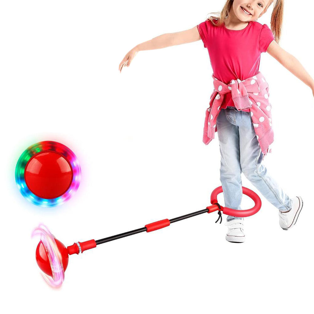 Foldable Skip Ball for Kids Colorful Flashing Wheel Skip Ball Game Fitness Toys Red