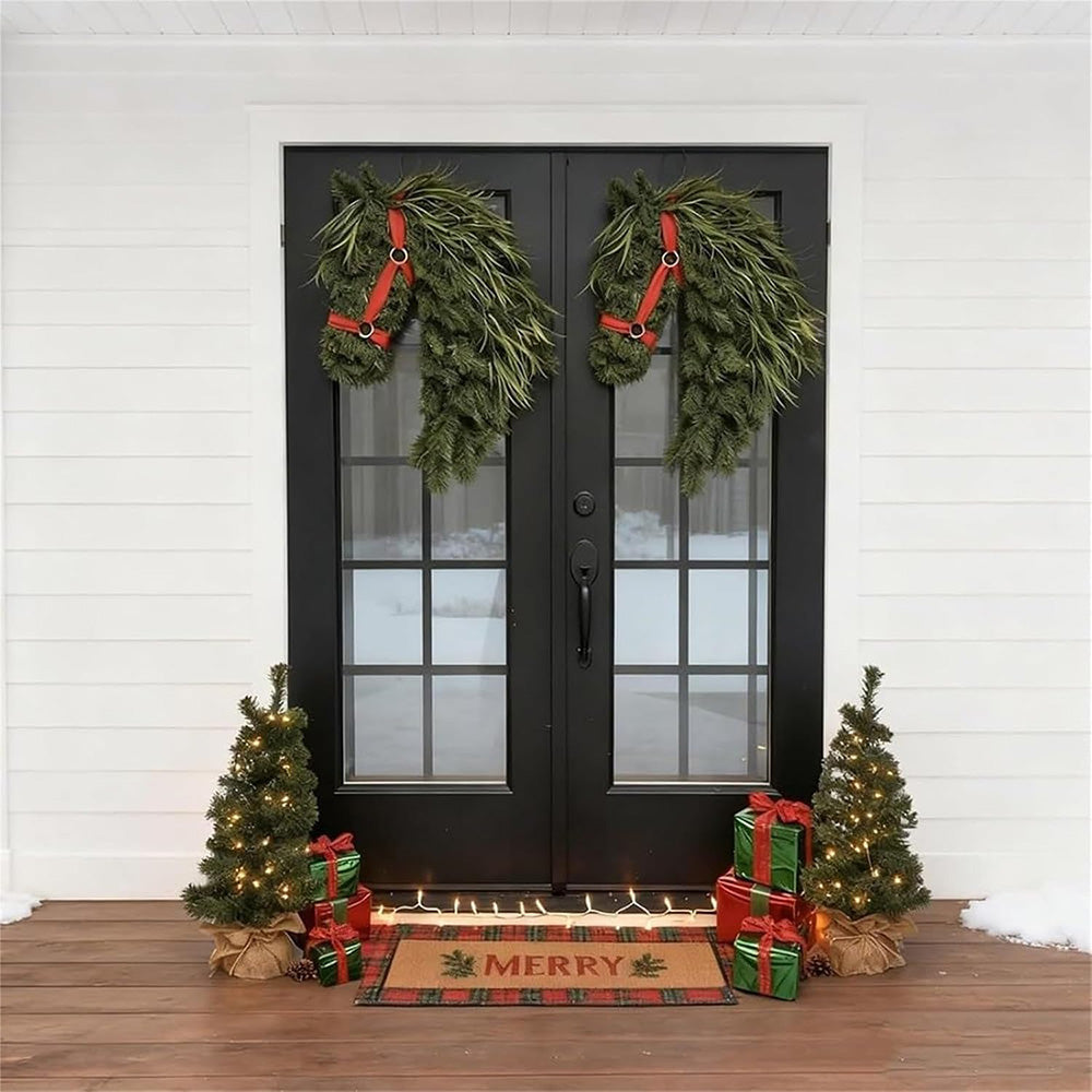 Artificial Horse Head Shaped Christmas Wreath for Wall Decor - Style2