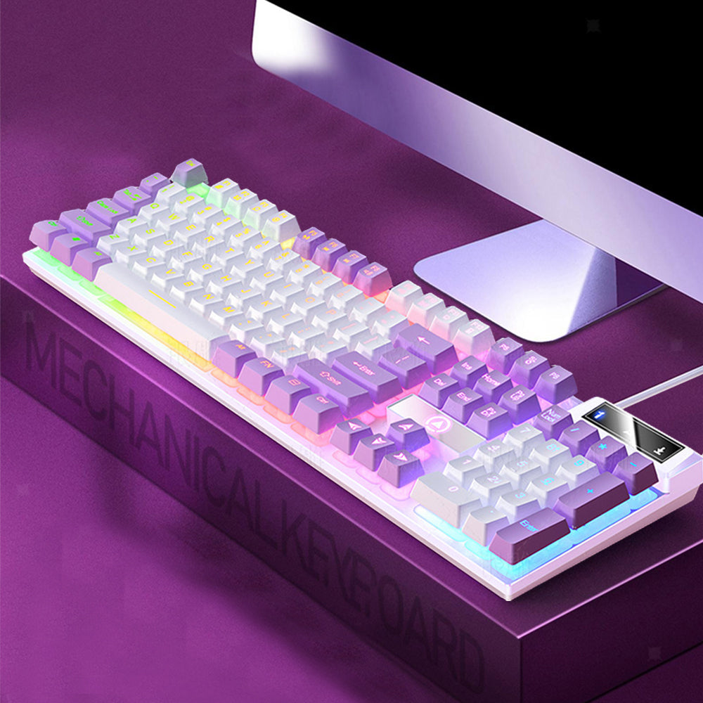 104 Keys Mechanical Gaming Keyboard Wired Backlit Keyboard Purple