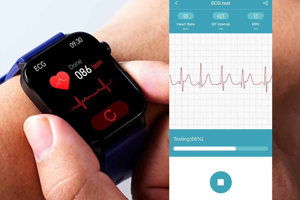 Smart Watch 1.96-Inch ECG Fitness Tracker with Heart Rate Blood Oxygen Blood Glucose Uric Acid and Blood Lipid 100 Sports Modes Activity Tracker-Blue