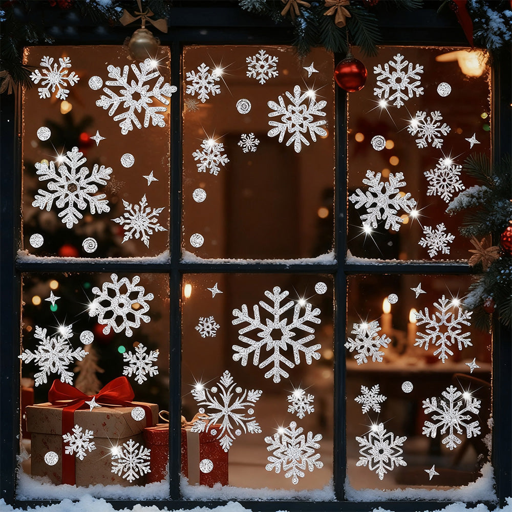 Christmas Window Clings ¨C Snowflakes Static Stickers in Gold and Silver for Holiday Decorations Style 2