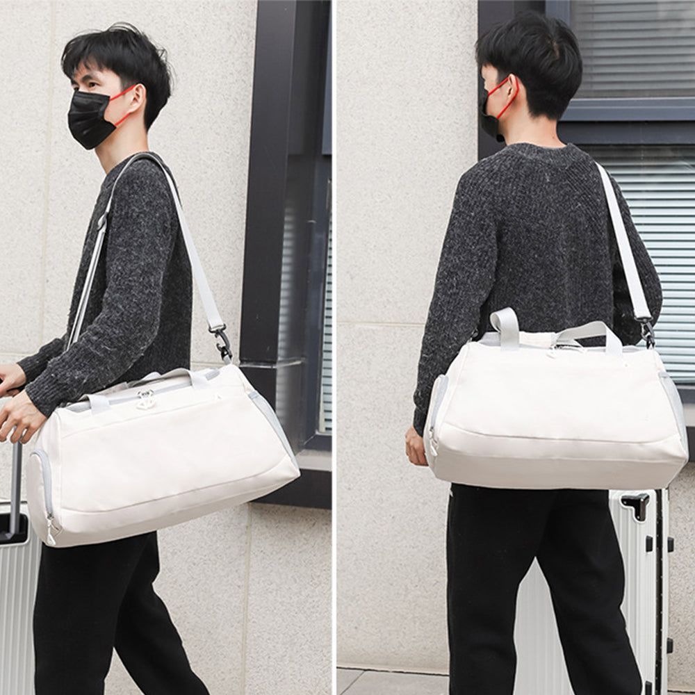 Gym Duffle Bag Travel Weekender Bag with Shoe Compartment Beige