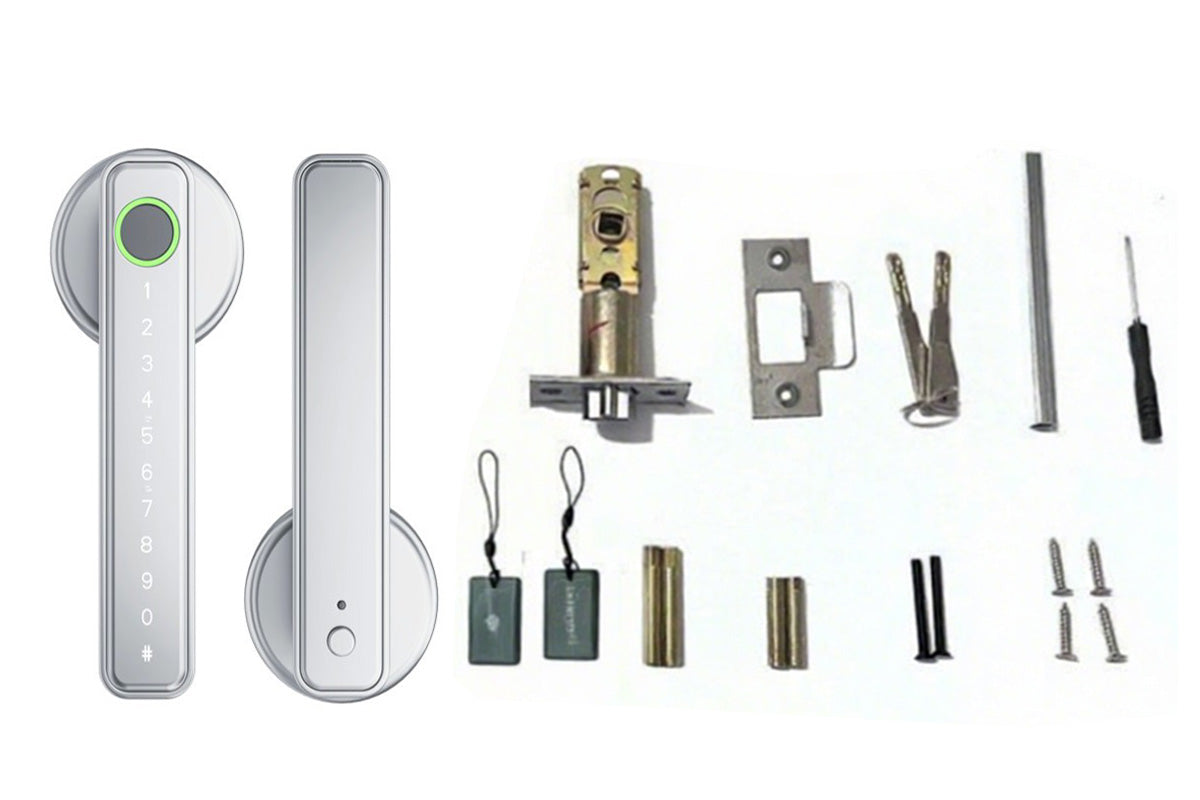 5 in 1 Smart Door Lock Fingerprint Door Knob with IC Cards and Backup Keys -Silver