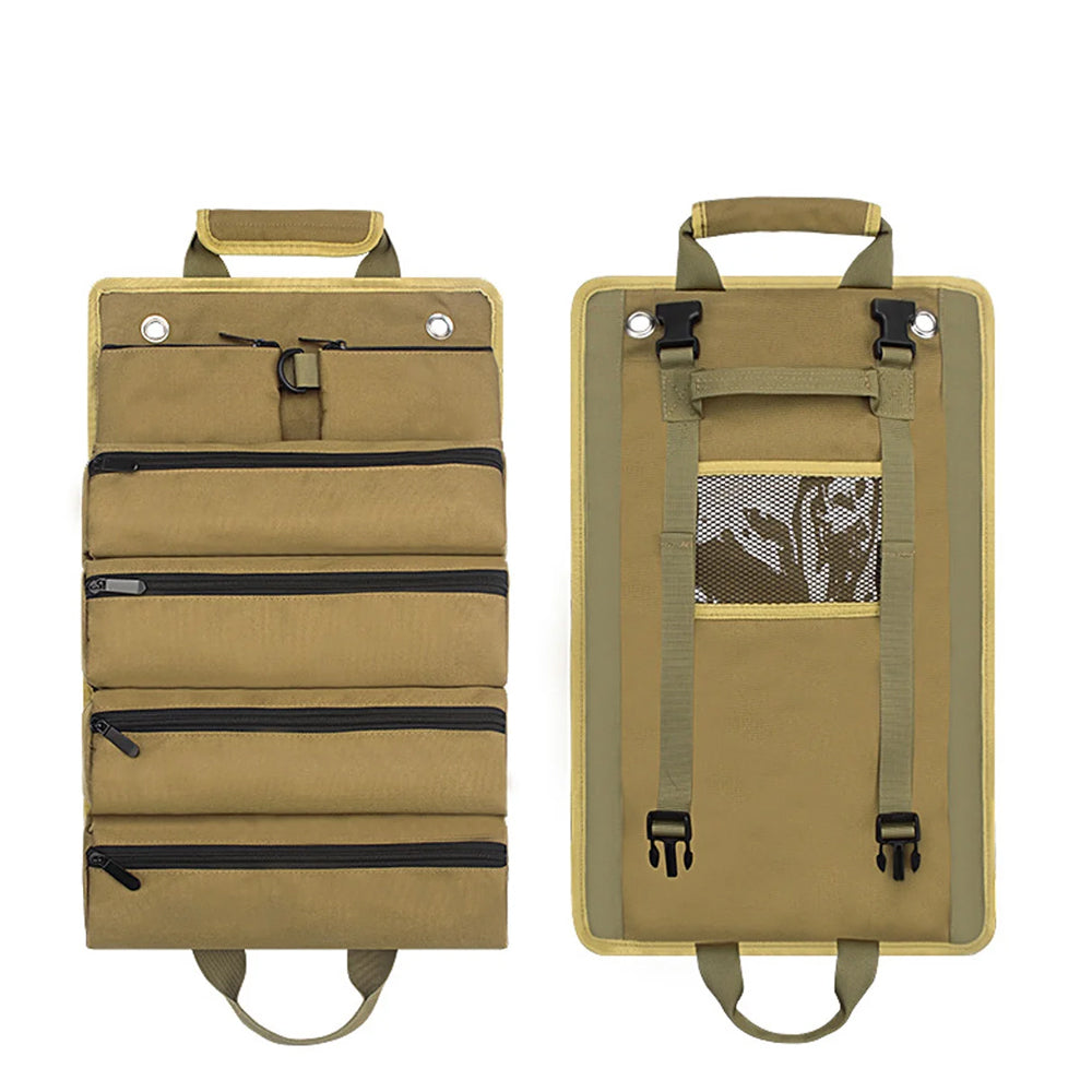 Portable Roll Up Tool Bag Hardware Repair Tool Organizer for Electrician Mechanic Khaki