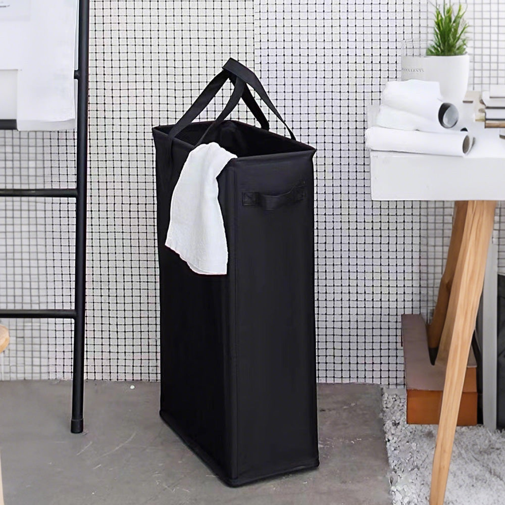 Slim Collapsible Laundry Basket with Handles for Small Spaces Black