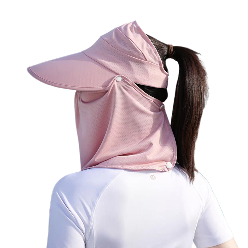3 in 1 Ponytail Sun Hat with Detachable Face Cover and Chin Strap - Pink