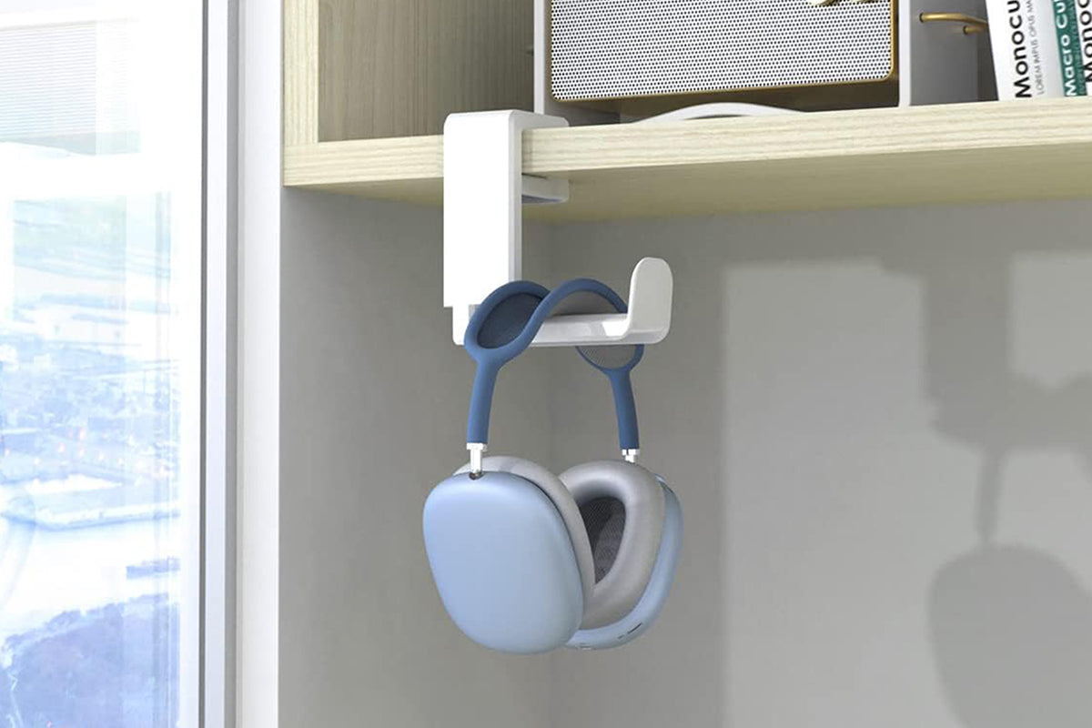 Headset Holder Headphone Hook Rotating Arm Under Desk Headphone Hanger -White