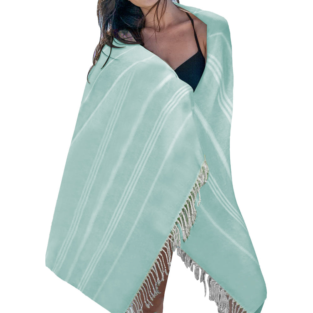Cotton Turkish Beach Towels Quick Dry Towel for Bathing Swimming Travel Light Blue