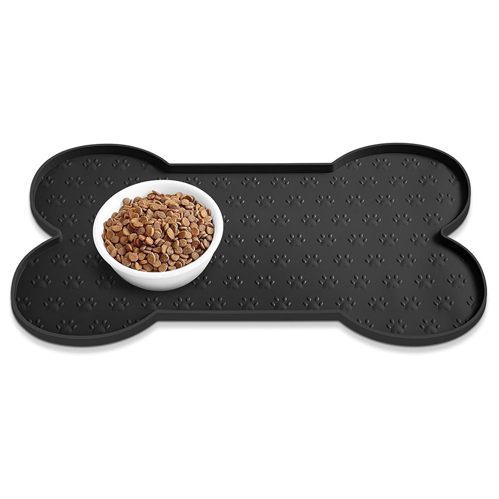 Dog Food Mats for Floors Waterproof Silicone Dog Bowl Mat with Raised Edge Black