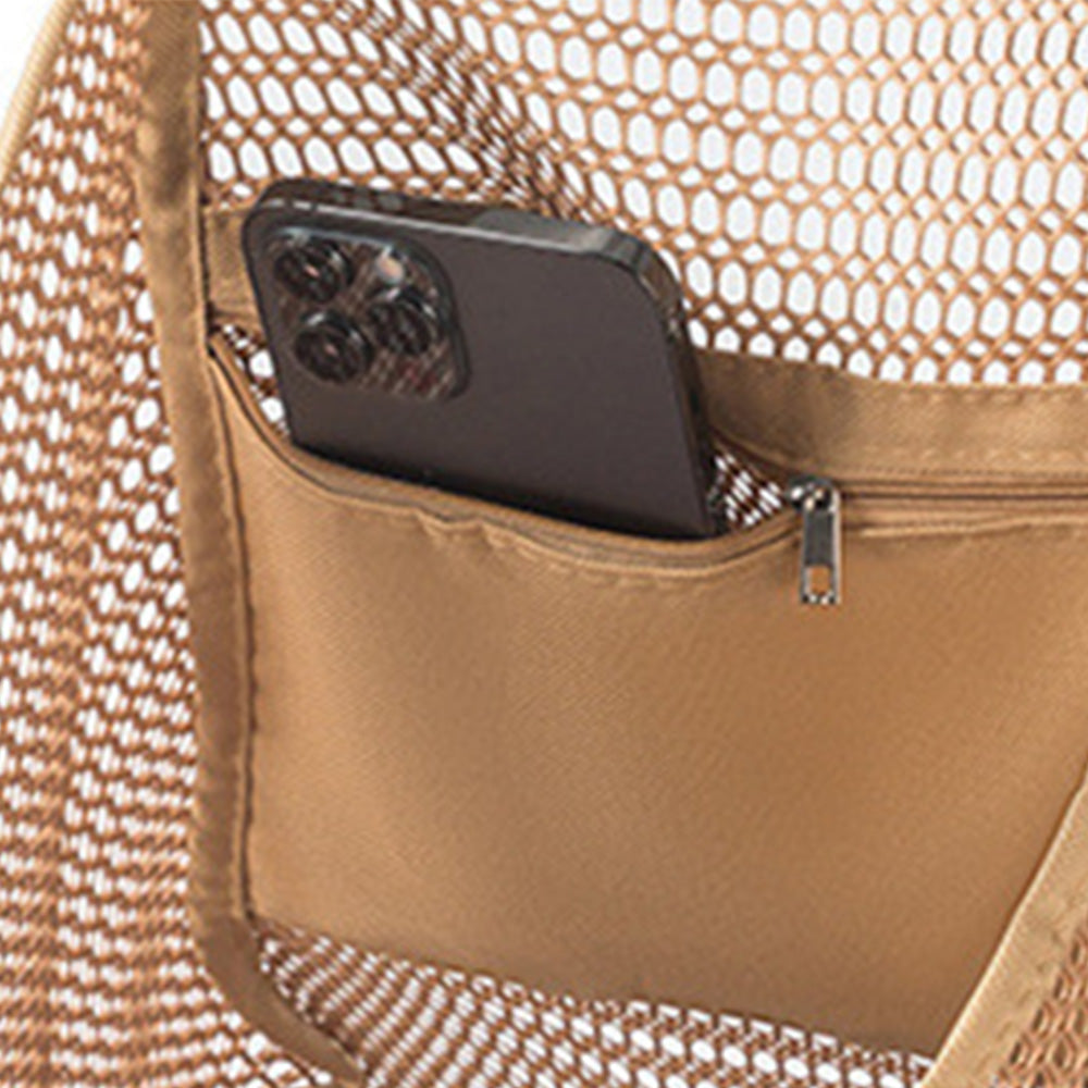Beach Mesh Tote Bag Womens Shoulder Handbag Grocery Bag Brown
