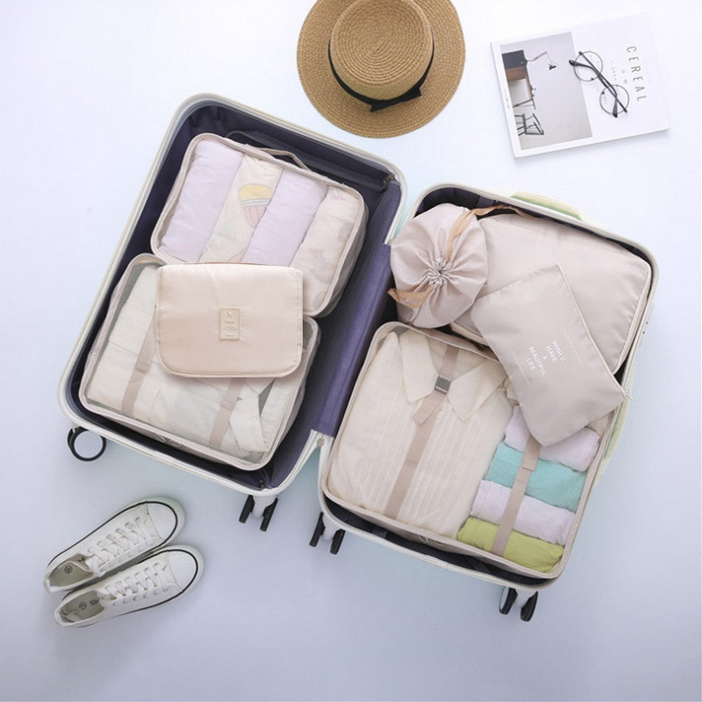 7 Pcs Set Travel Packing Organizers for Space Saving Packing Cubes Luggage Organizers Travel Accessories Beige