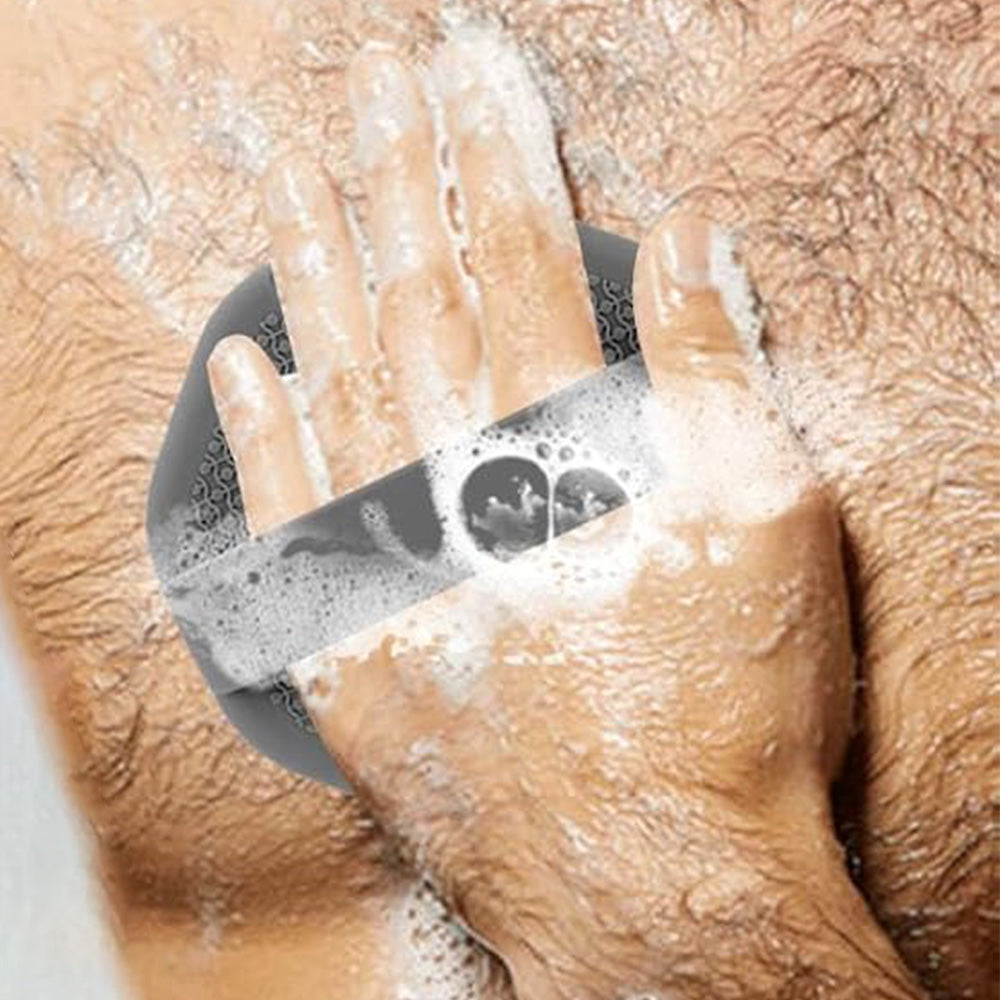 Silicone Body Scrubber Exfoliating Shower Brush with Anti-Slippery Handles Bathing Tool Gray