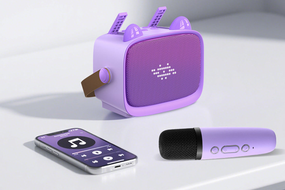 Karaoke Machine Toys Gifts Portable MP3 Player with 2 Wireless Microphone -Purple