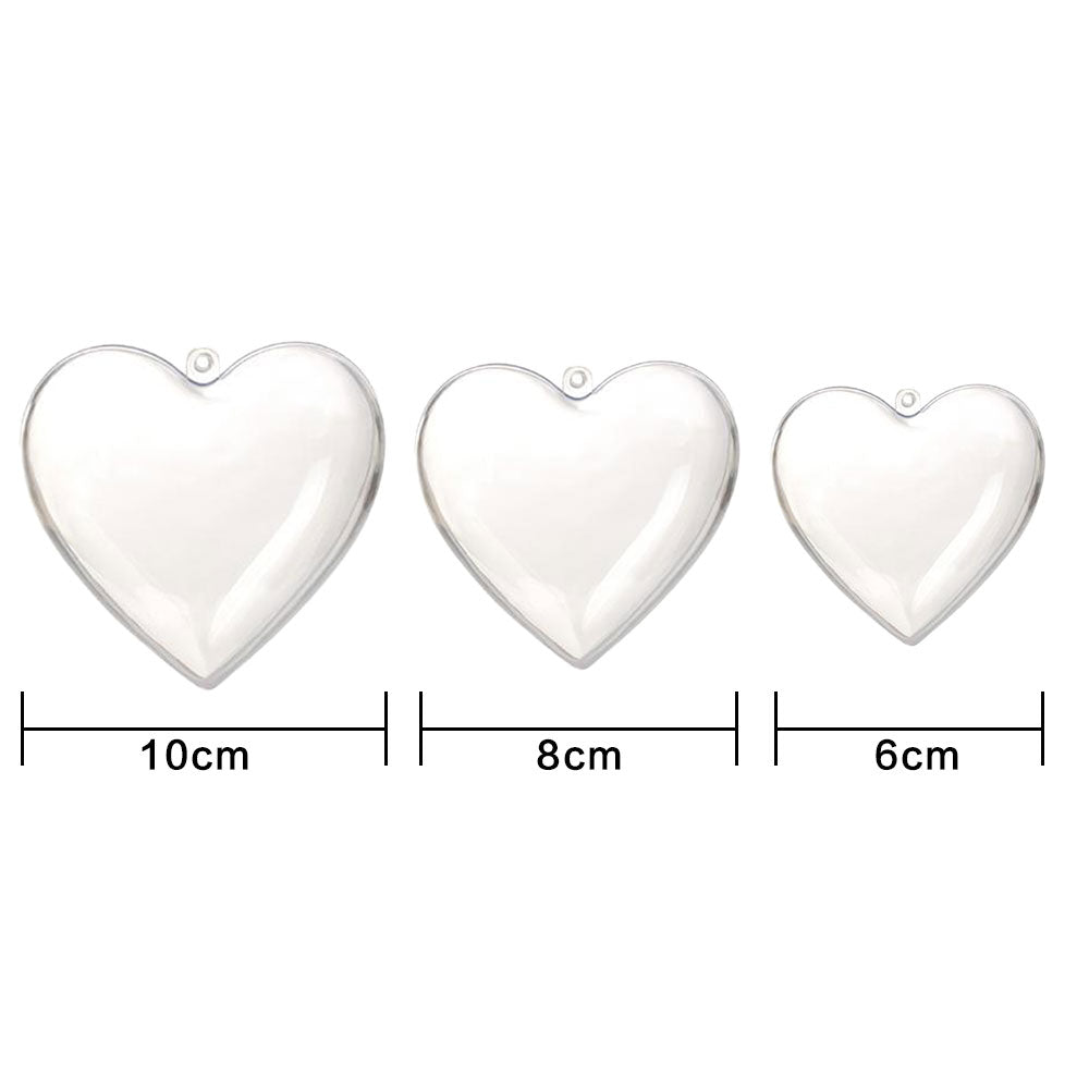 10 Pcs Clear Heart-Shaped Christmas Plastic Baubles DIY Xmas Tree Fillable Decor Ornaments