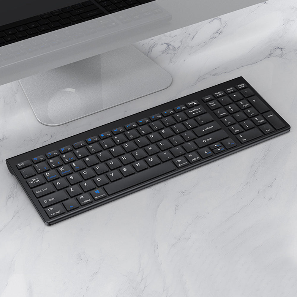 2.4G Ultra-Thin Rechargeable Keyboard Sleek Bluetooth Wireless Keyboard Compatible with Multi-Device Black