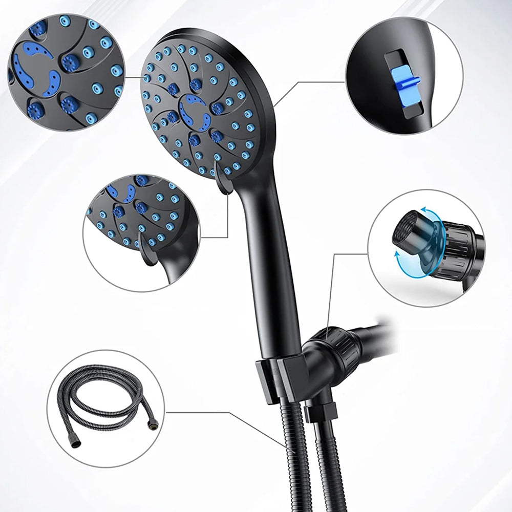 High Pressure 5-mode Handheld Shower Head Bathroom Accessory Black