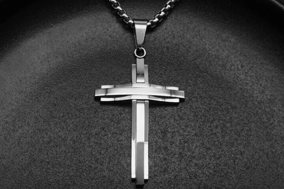 Crucifix Pendant Necklace Titanium Steel Unisex Chain -Silver