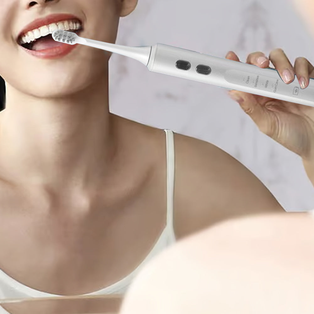 Travel Electric Toothbrush Self-Cleaning Vibration Toothbrush with 2Pcs Replacement Brush Head and Disinfection Storage Case White