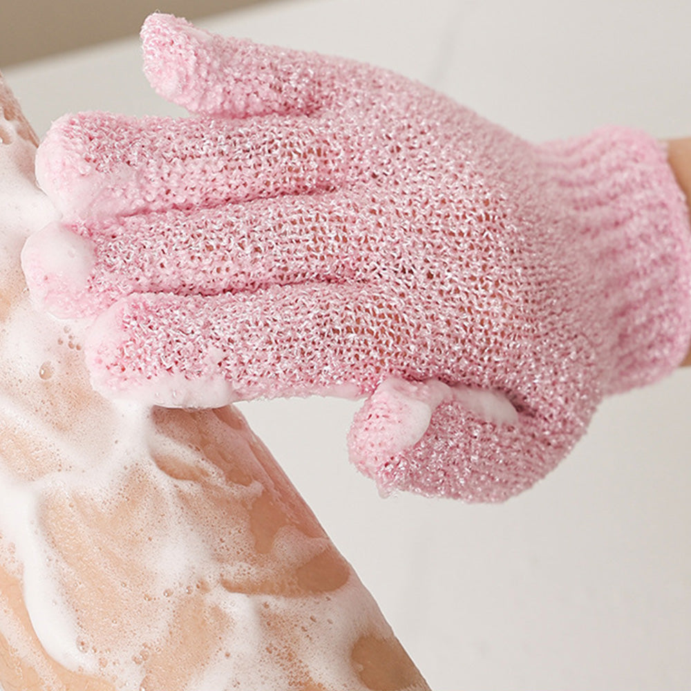 Exfoliating Shower Bath Gloves Back Scrubber Set for Body Face Dead Skin Removing Pink