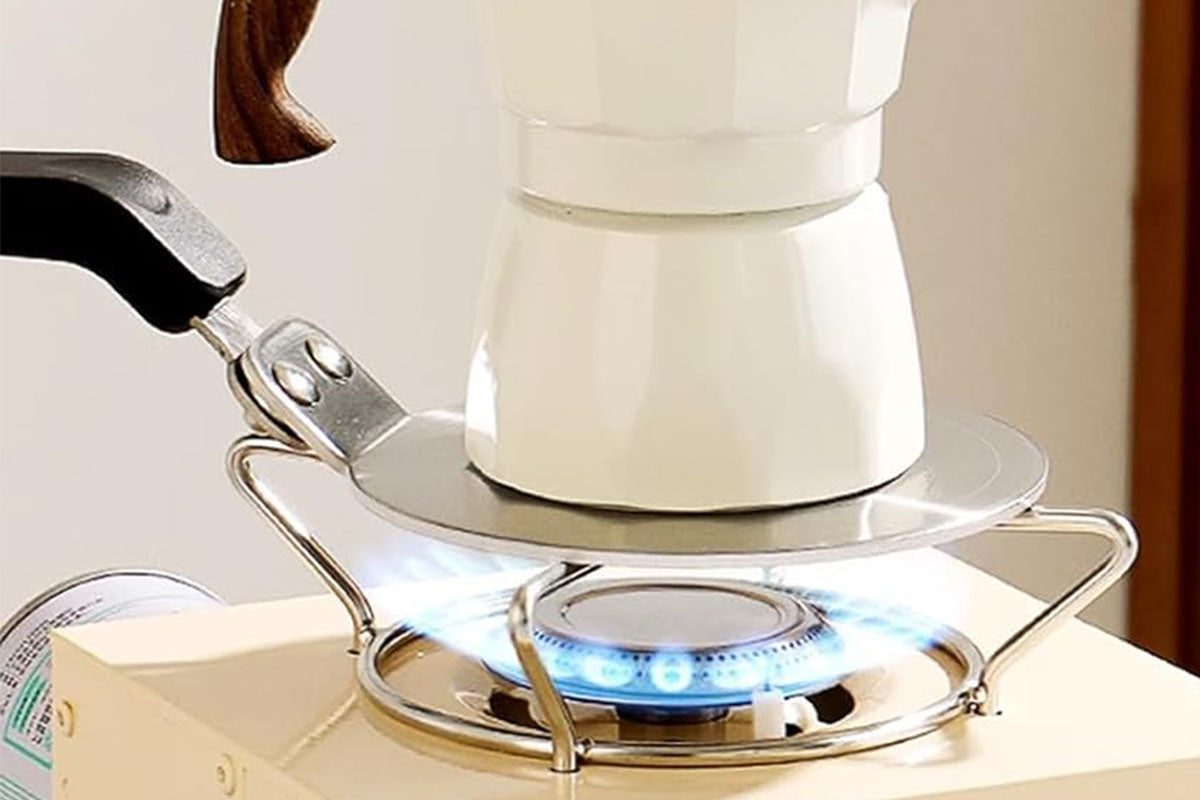 Induction Hob Converter Plate 13cm Induction Adapter Plate for Moka Pot Heat Diffuser Plate -Heat Plate and White Moka Pot