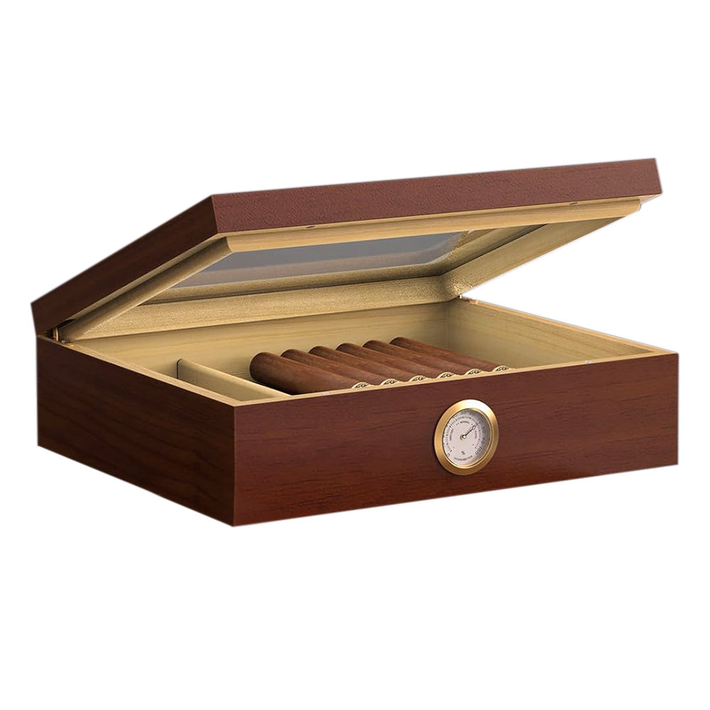 For 10 Cigars Cigar Humidor Desktop Box with Humidifier and Hygrometer Brown