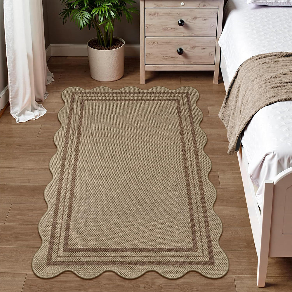 Polyester Floor Mat with Scalloped Edge Doormat for Entryway 60x160cm