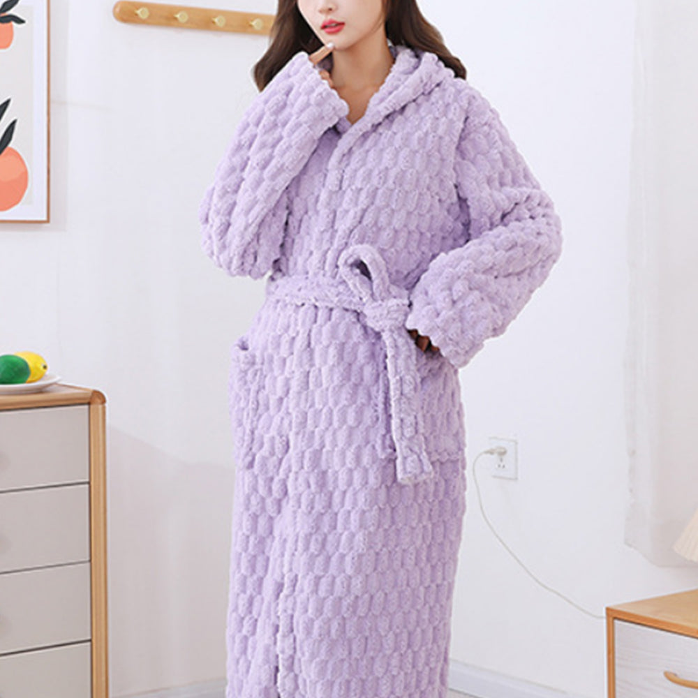 Women Bathrobe Long Winter Warm Wearable Bathrobe Purple