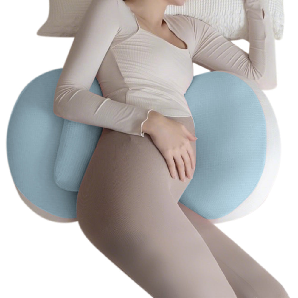 Portable Pregnancy Pillow W Shaped Maternity Support For Side Sleepers-Blue