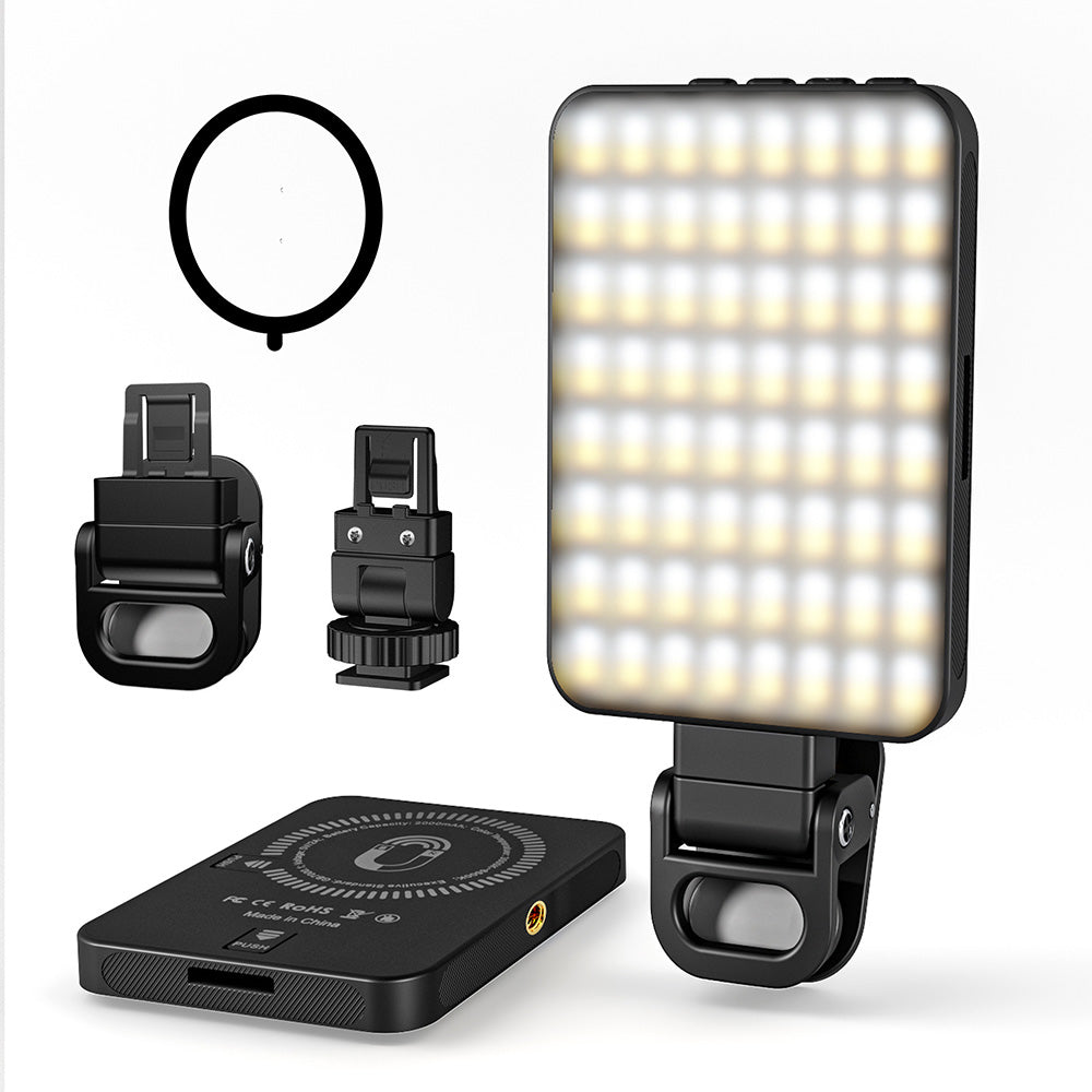 Portable Selfie Light USB-Rechargeable LED Phone Light for Video Makeup Live Stream Black
