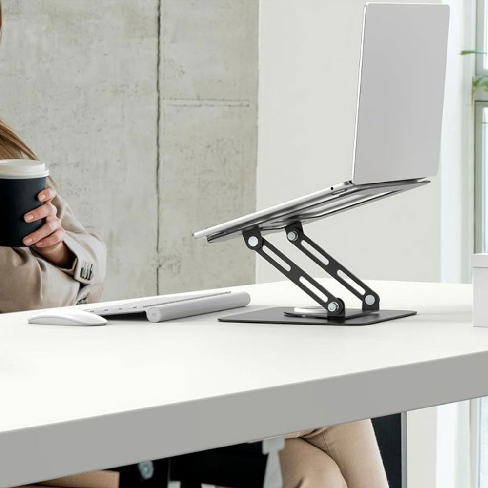 Adjustable Laptop Desktop Stand with 360-Degree Rotating Base Ergonomic Laptop Riser for 10-17in Laptops Black