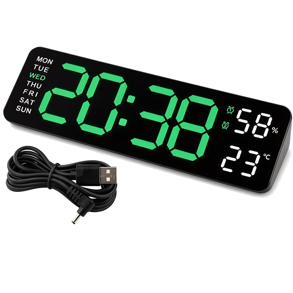 Alarm Clock Dual Alarm Wall Clock with Temperature and Humidity - Green