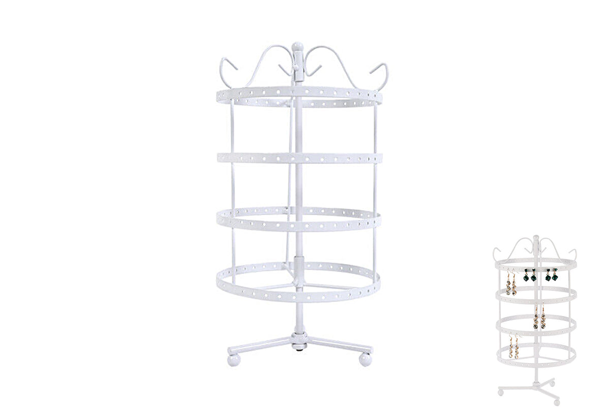 4-Tier Rotating Earring Holder 144 Holes Earring Organizer Jewelry Display Stand for Earrings-White