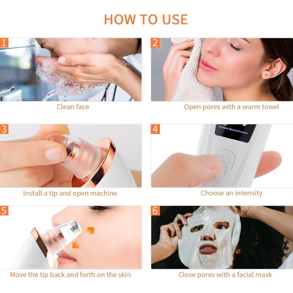 Electric Vacuum Blackhead Remover Rechargeable Facial Pore Cleaner Acne Extractor Tool Silver