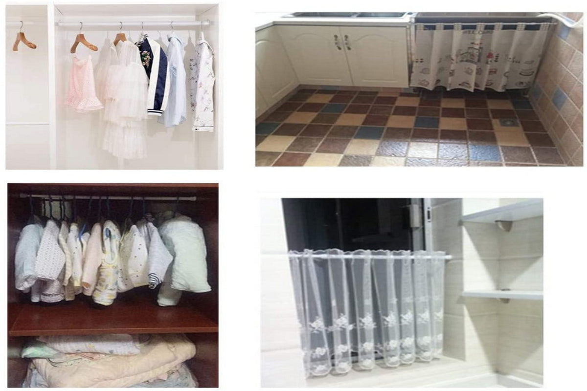 2PCS Tension Rod Window DIY Projects Cupboard Wardrobe Curtain Rods-White