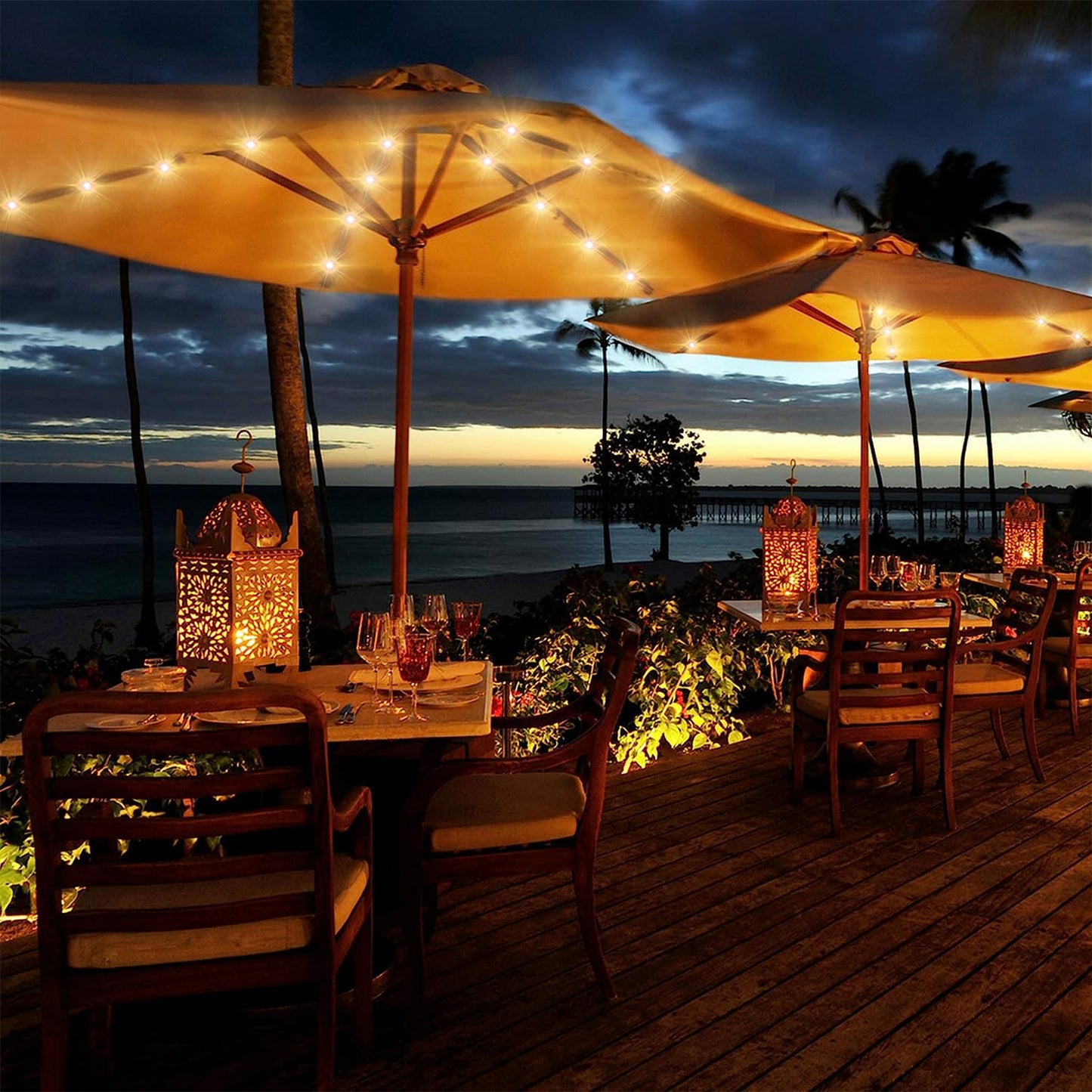 104 LED Solar Patio Umbrella String Lights -Yellow