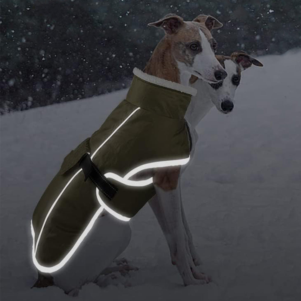 Winter Dog Coat Water Repellent Jacket for Small and Large Breeds Army Green